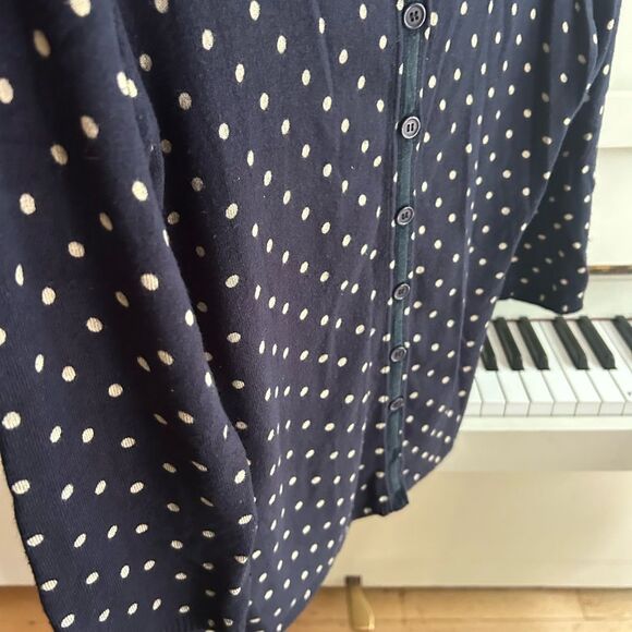 Chic Navy Blue Polka Dot Cardigan M - Picture 12 of 16